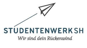 Slogan "Studentenwerk - wir sind dein Rückenwind" und ein Pfeil, der nach oben zeigt 