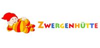 Namensschriftzug und ein Zwerg, der bequem auf der Seite liegt und lacht