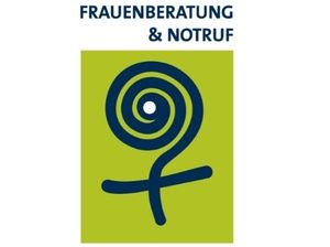 Das Frauensymbol, auslaufend als Spirale, und die Worte: Notruf und Beratung 