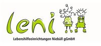 Die Abkürzung der Gesellschaft Leni, daneben ein kleines Mädchen und ein kleiner Junge 