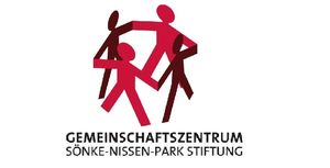 Namensschriftzug und vier Figuren in unterschiedlichen Farben, die miteinander im Kreis stehen und sich bei den Händen halten