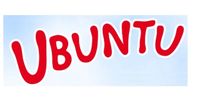 Roter Namensschriftzug UBUNTU auf blauem Hintergrund