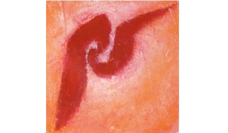 Ein selbstgezeichnetes Bild in roter und oranger Farbe
