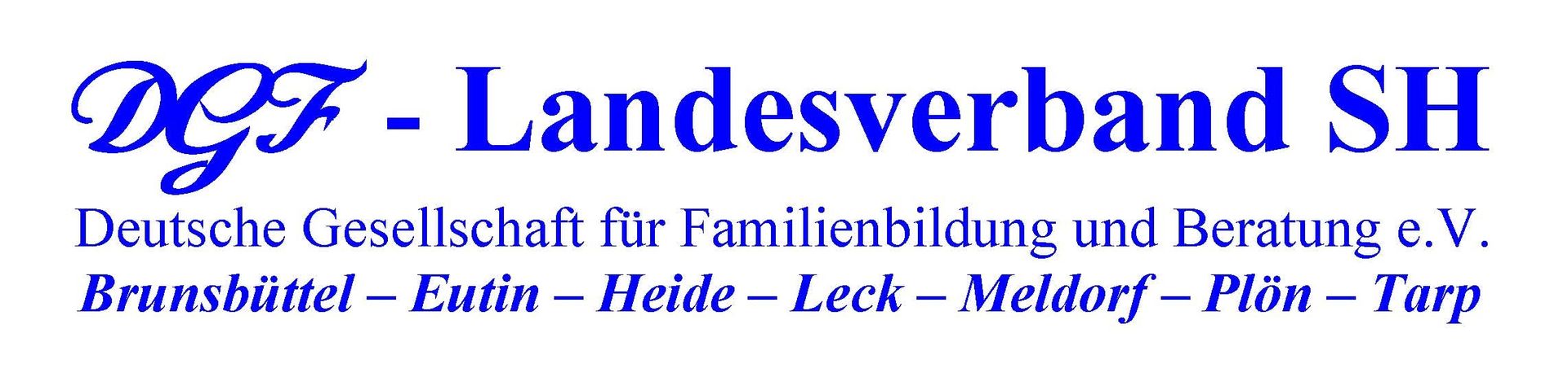 Namensschriftzug in blauer Schrift, darunter Nennung der einzenen Familienbildungsstätten 