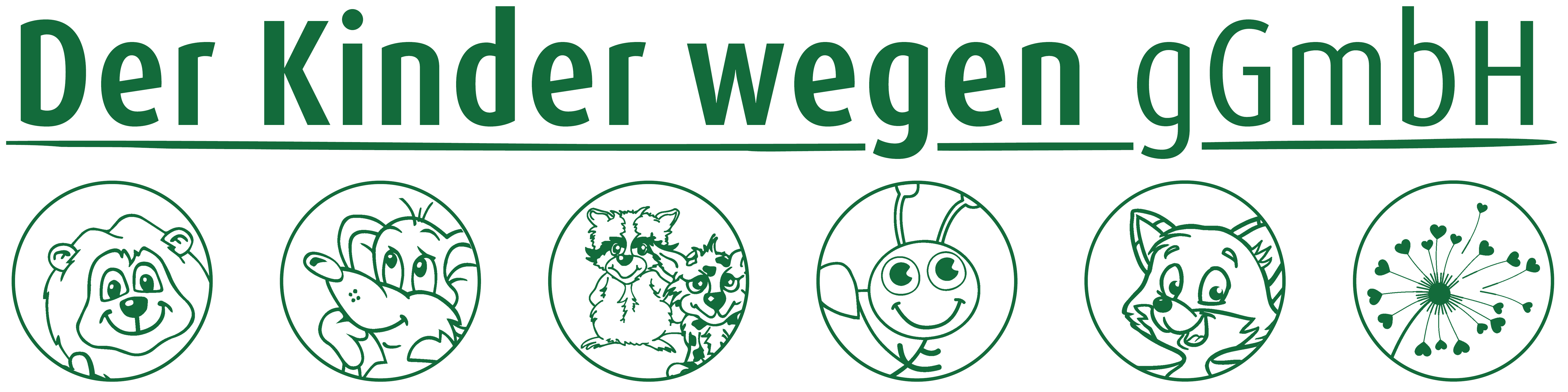 Logo der Gesellschaft "Der Kinder wegen" mit den sechs Symbolen für die Kindertagesstätten in Norderstedt