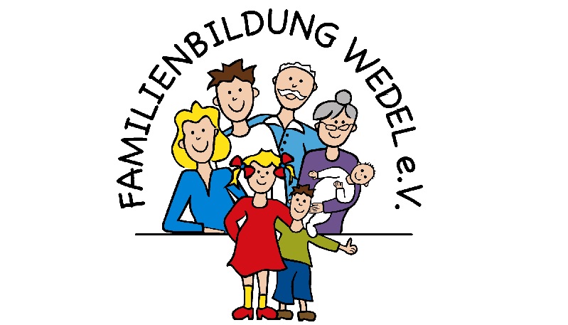 Eltern, Kind, Baby und Großeltern als gezeichnete Figuren 