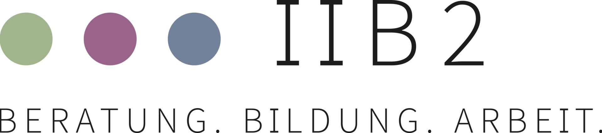 IIB2-Logo mit drei Punkten in grün, lila und blau