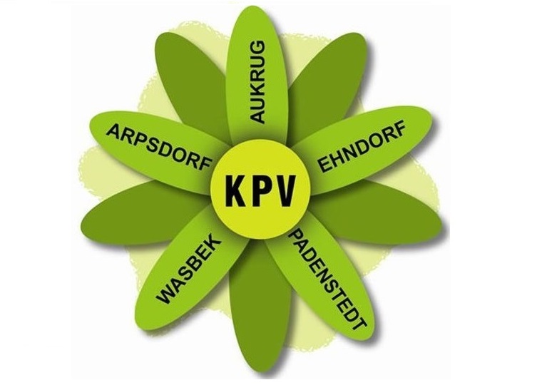 Grüne Blüte, auf deren Blättern die Orte stehen, die vom KPV betreut werden 