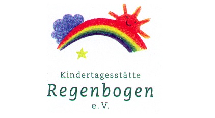 Wolke und Sonne, dazwischen ein Regenbogen. 