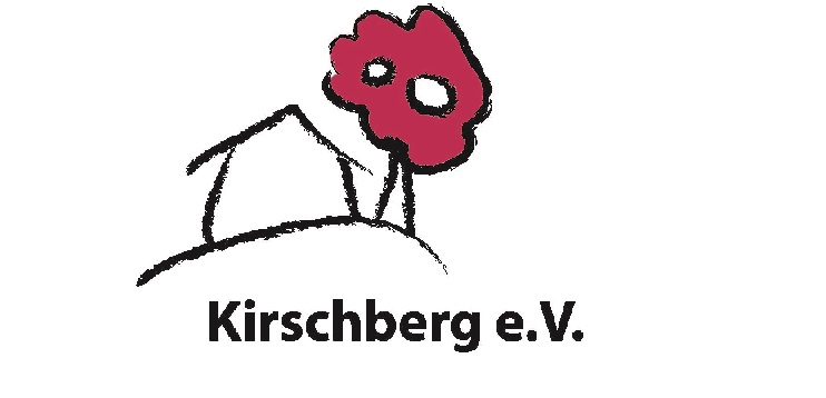 Ein Haus neben einem Baum auf einem kleinen Berg, daunter der Name Kirschberg