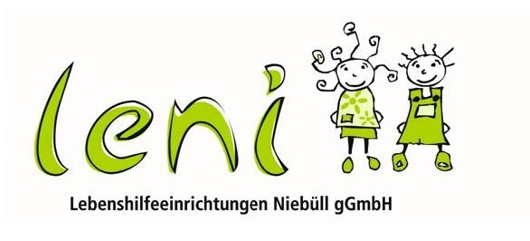 Die Abkürzung der Gesellschaft Leni, daneben ein kleines Mädchen und ein kleiner Junge 