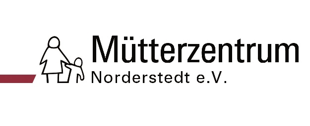 Name des Vereins und eine Mutter, die ein kleines Kind an der Hand hält 