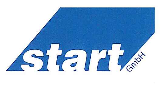 Start in weißer Schrift auf blauem Hintergrund 