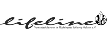 Namensschriftzug und eine Weltkugel, vor der eine Familie steht