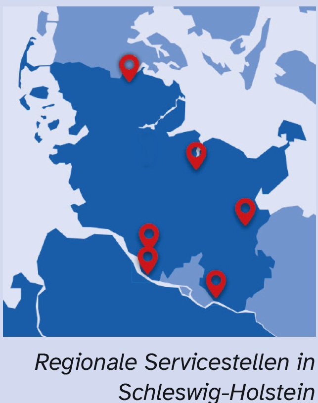 Karte mit Punkten, wo die Servicestellen zu finden sind